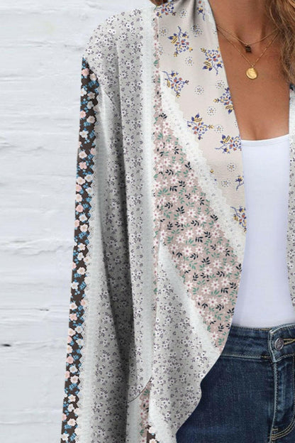 Printed Open Front Long Sleeve Cardigan.