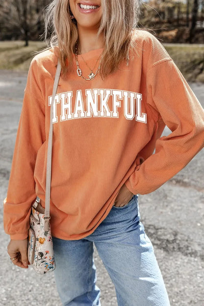 THANKFUL Round Neck Long Sleeve Sweatshirt