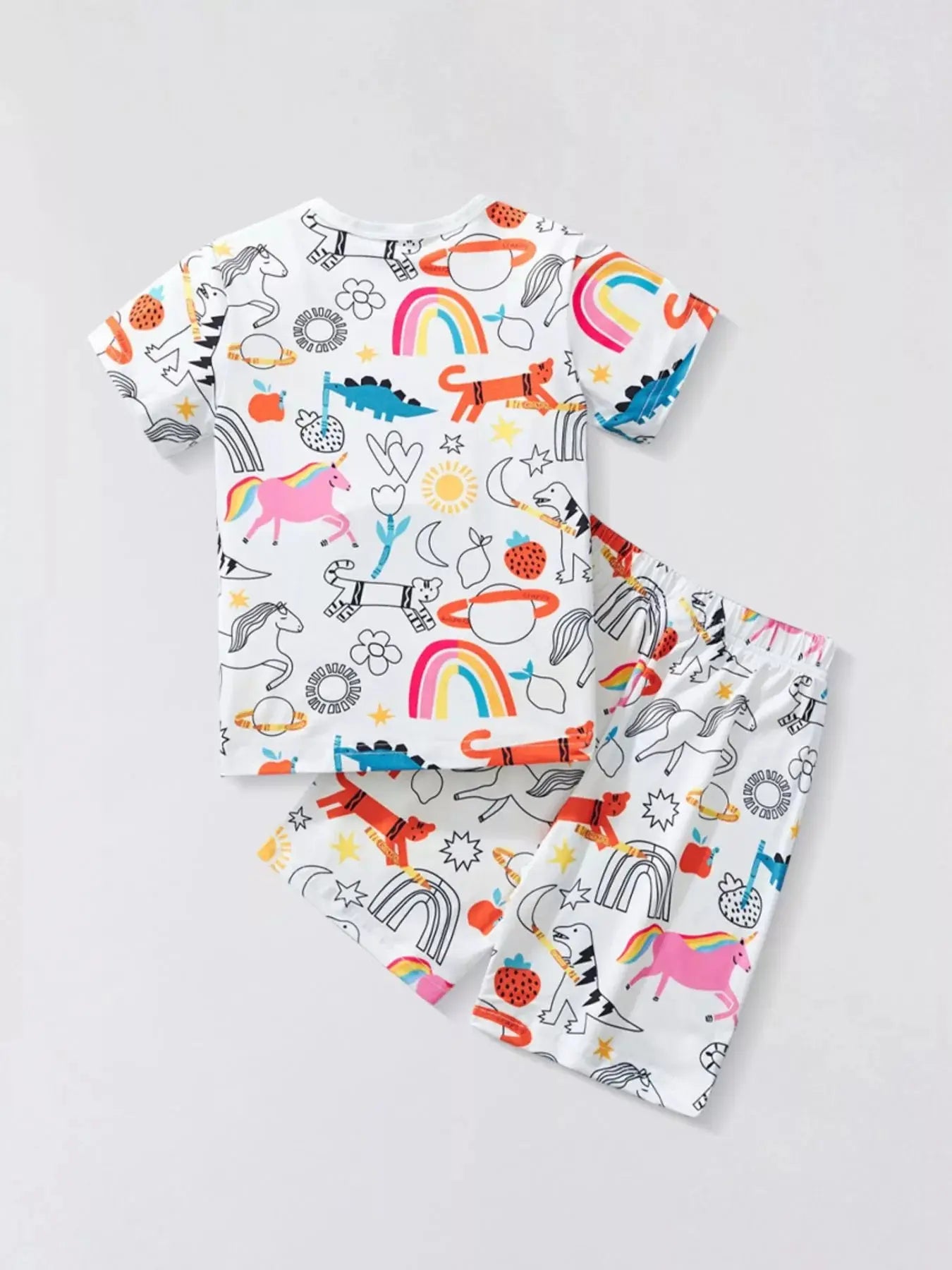 Children's Cartoon Print Short Sleeve Tee and Shorts Set Simply Love