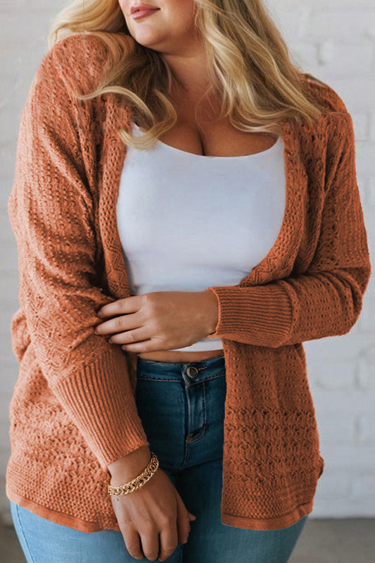 Redwood Burl Mixed Pattern Knitted Open Front Plus Cardigan Dear-Lover Dropshipping