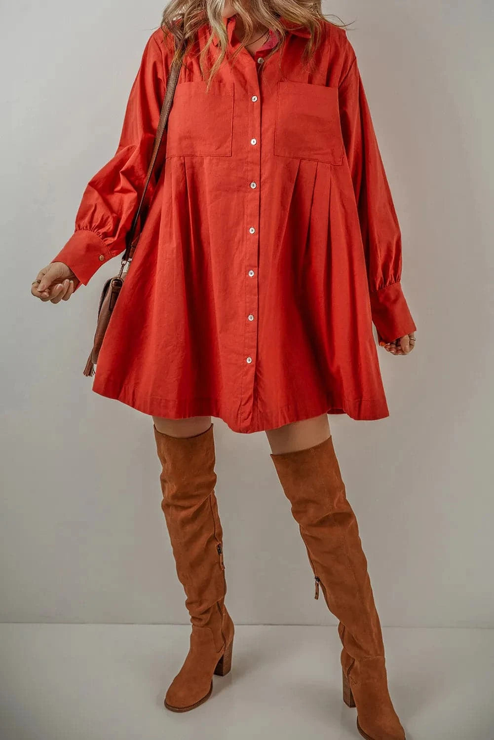 Chic Long Sleeve Shirt Dress with Pockets for Effortless Style