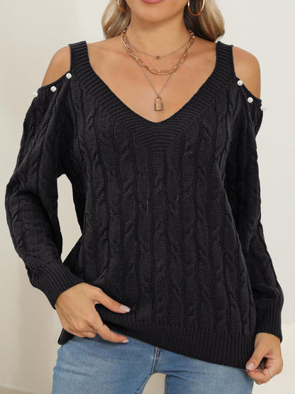 Chic cable-knit cold shoulder sweater