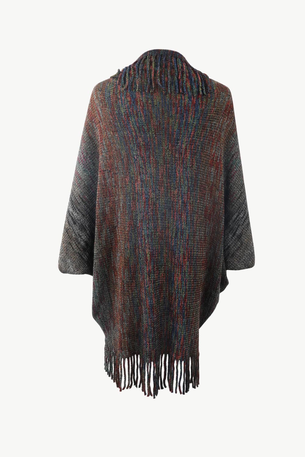 Multicolored Fringe Trim Poncho.