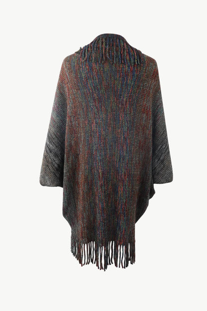 Multicolored Fringe Trim Poncho.