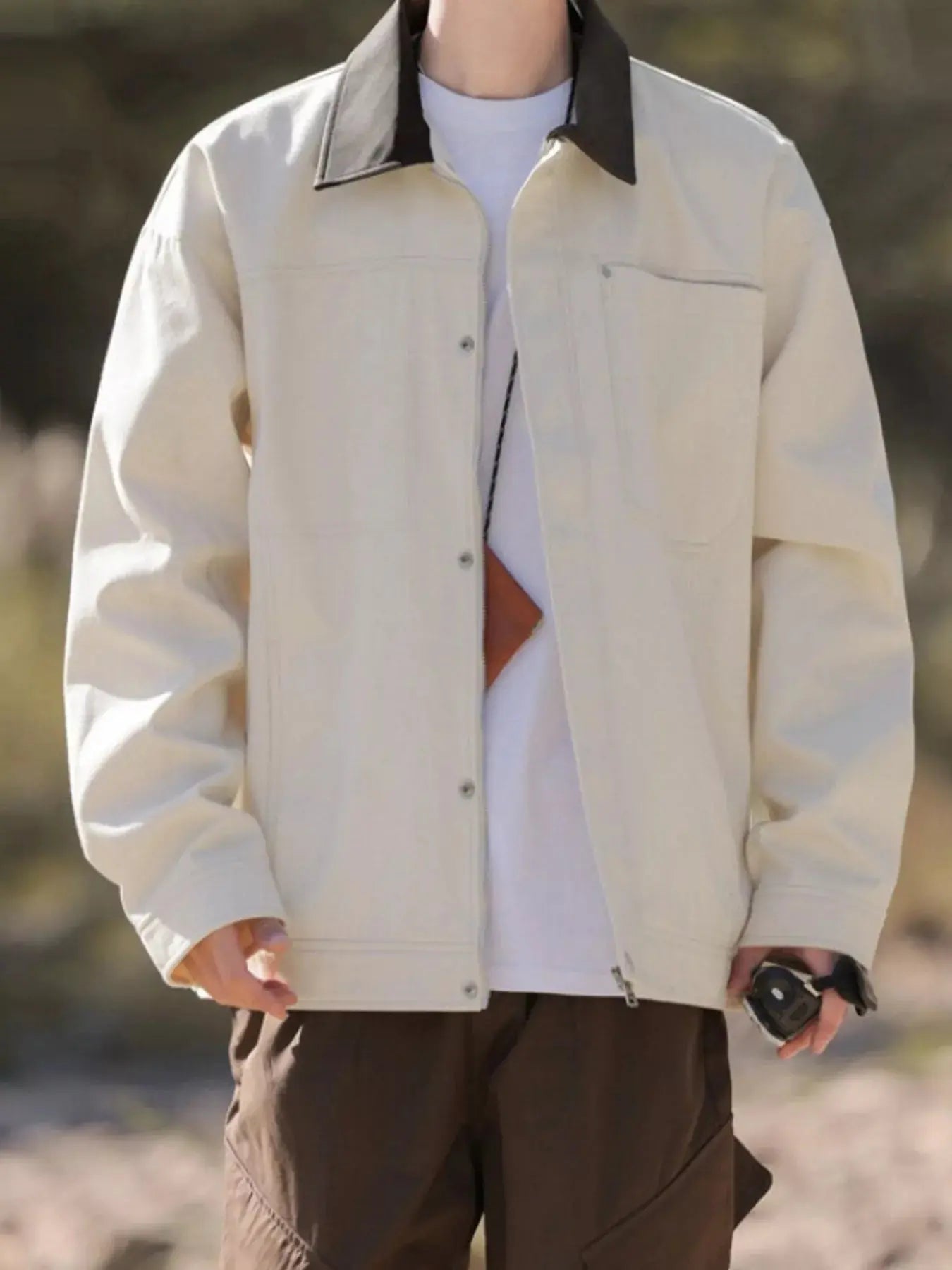 Men's Plus Size Contrast Collar Casual Jacket Simply Love