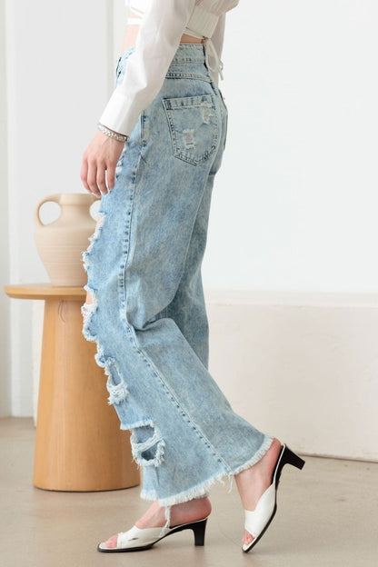 Litz La Distressed Frayed Hem Flare Jeans.