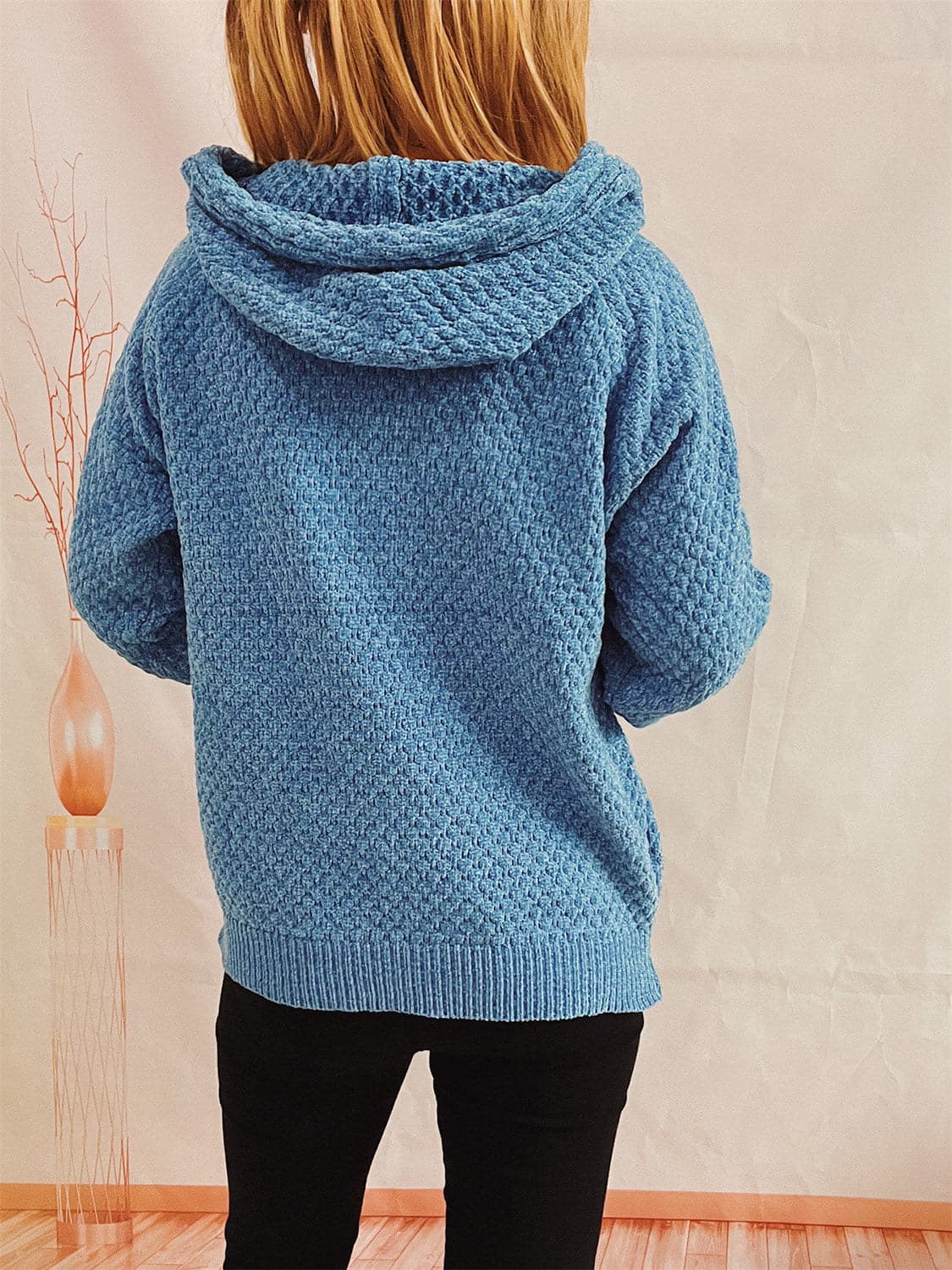 Drawstring Long Sleeve  Hooded Sweater.