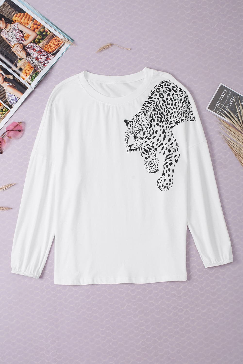 Leopard Round Neck Long Sleeve T-Shirt.