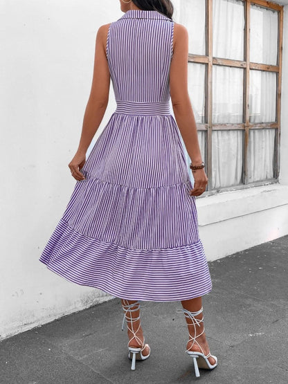 Chic striped midi dress with collar