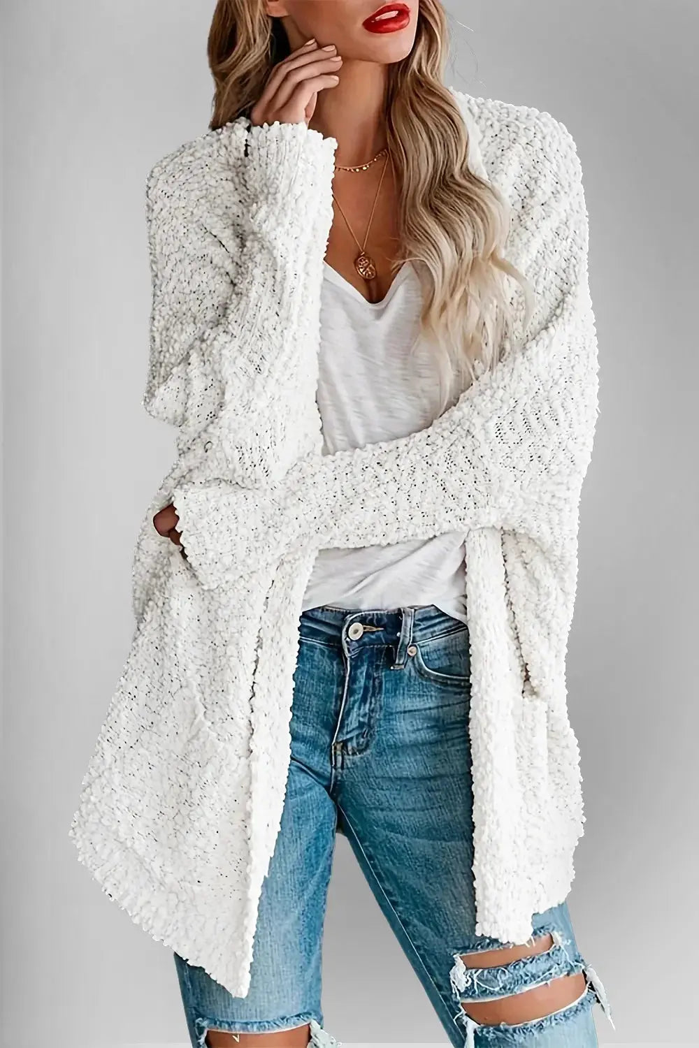 Double Take Pocketed Open Front Long Sleeve Cardigan - Love Salve