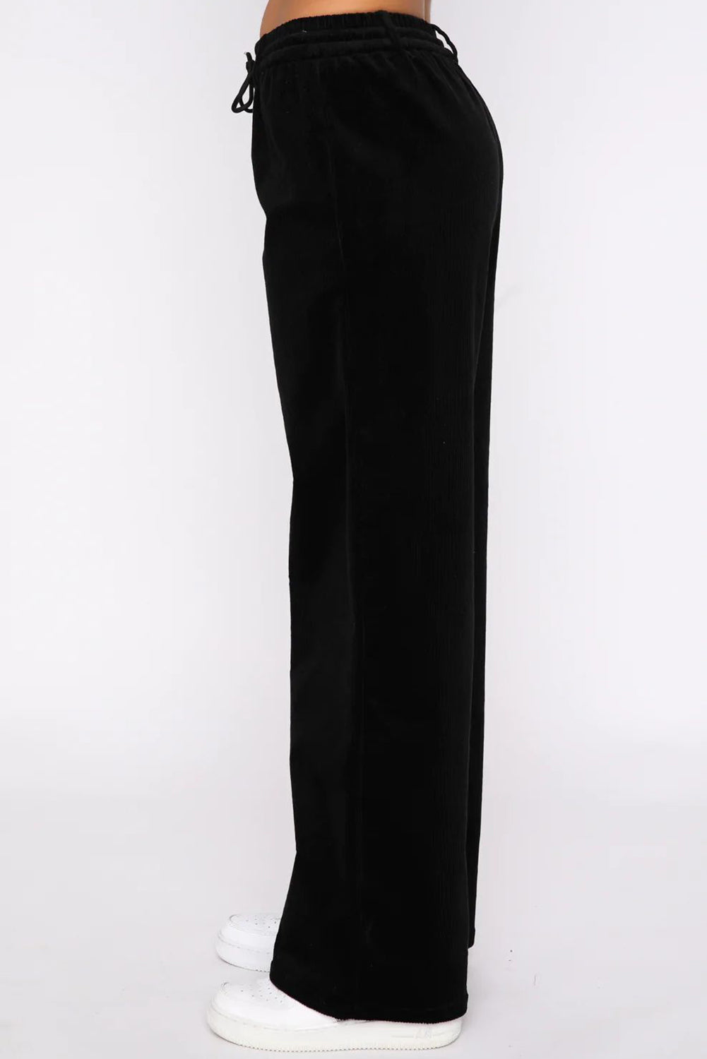 Chic black wide leg pants with adjustable drawstring waist