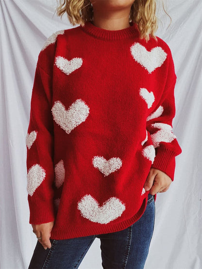 Cozy heart-shaped neckline dropped shoulder pullover