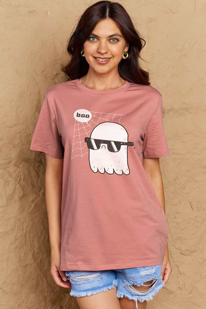 Charming Boo Graphic Cotton Tee for Everyday Wear