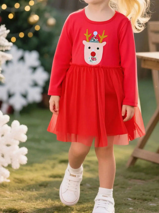 Children's Reindeer Applique Tulle Dress Simply Love