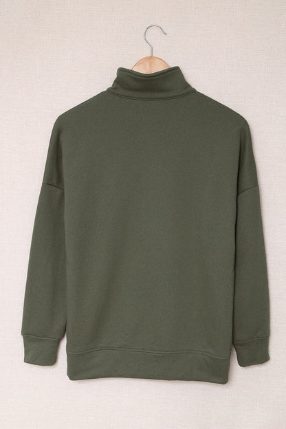 Half Zip Dropped Shoulder Long Sleeve Sweatshirt.