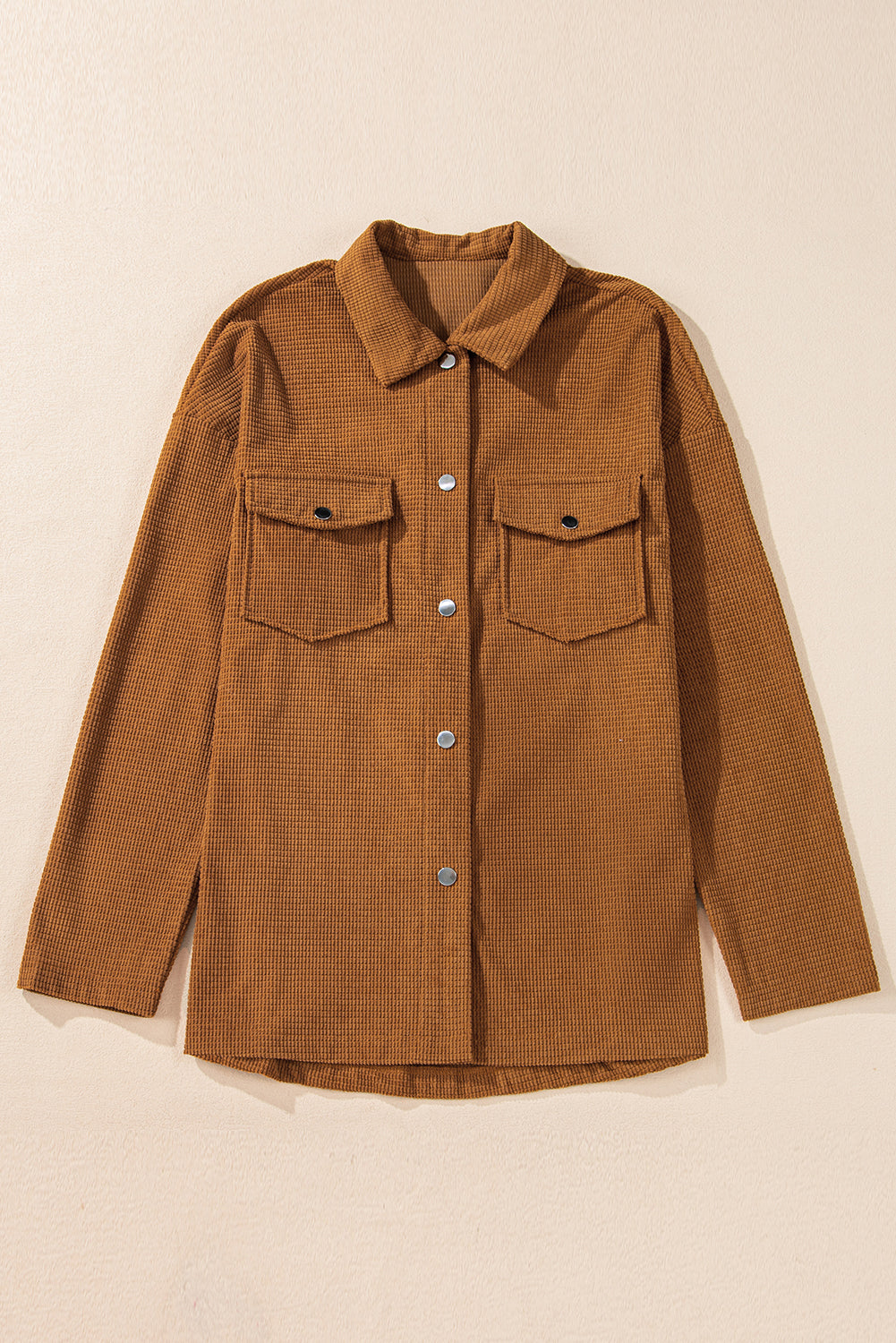 Brown textured shacket with pockets