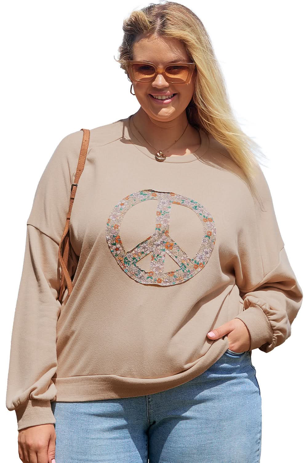 Floral peace sign plus size sweatshirt - Love Salve 