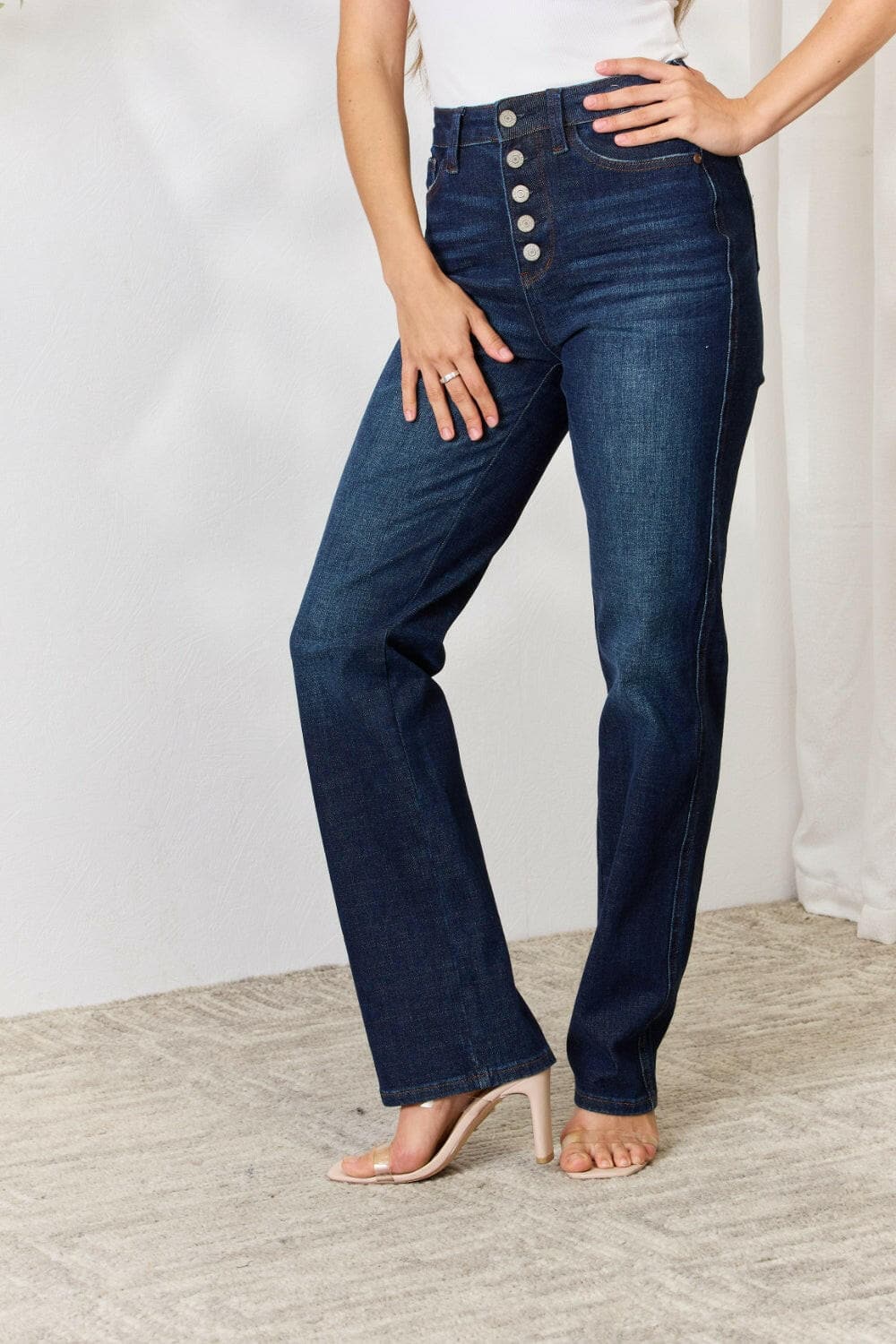 Judy Blue Full Size Button-Fly Straight Jeans.