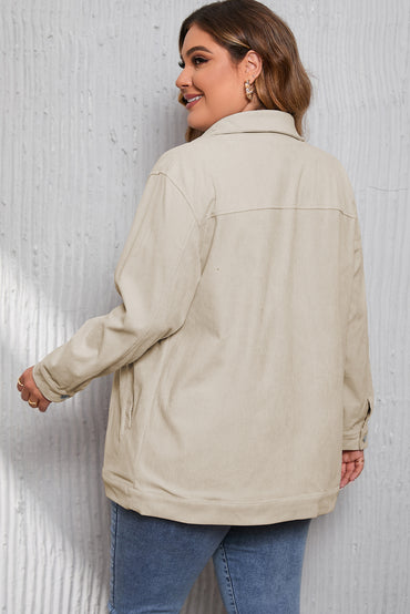 Khaki plus size corduroy jacket with crochet pattern back