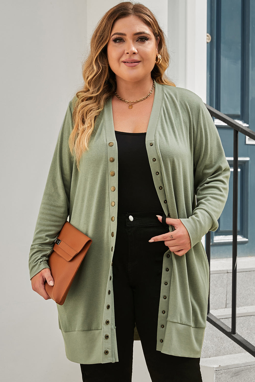 Chic green plus size cardigan