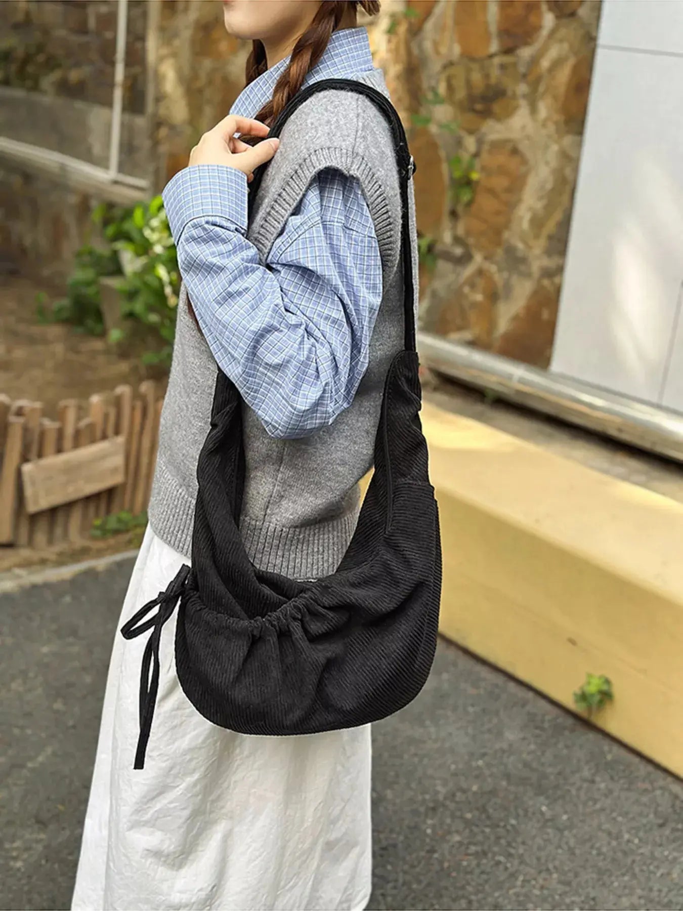 Corduroy Drawstring Crossbody Bag Simply Love