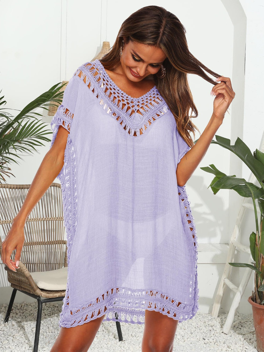 Cutout V-Neck Short Sleeve Cover-Up Coco’s Tee Boutique
