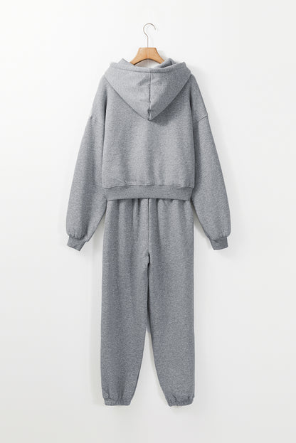 Cozy gray hoodie and joggers set for active adventures