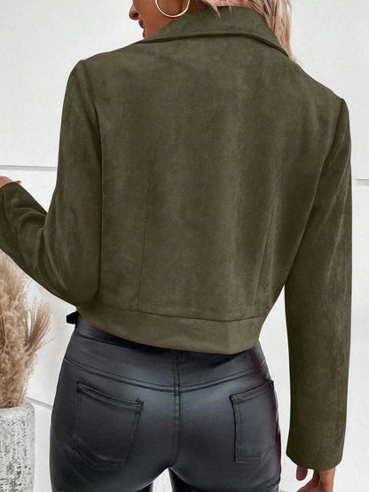Bold & Bossy Zip-Up Suede Moto Crop Jacket