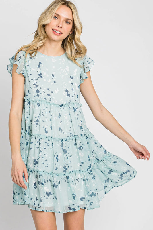 Mint Green Chiffon Ruffle Tiered Dress PinkBlush