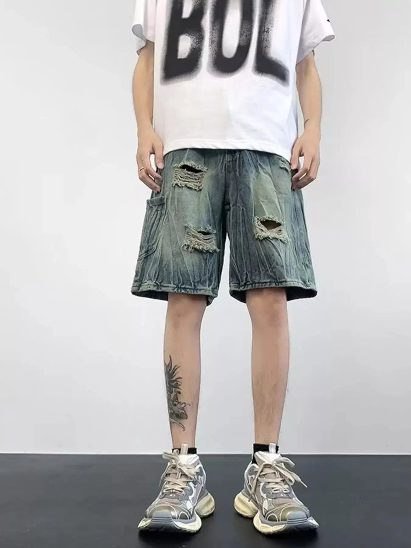 Men's Plus Size Distressed Wide Leg Denim Shorts Simply Love