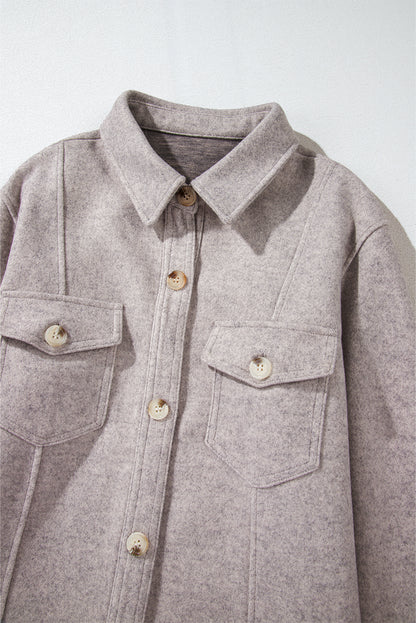 Light grey buttoned shacket with pockets