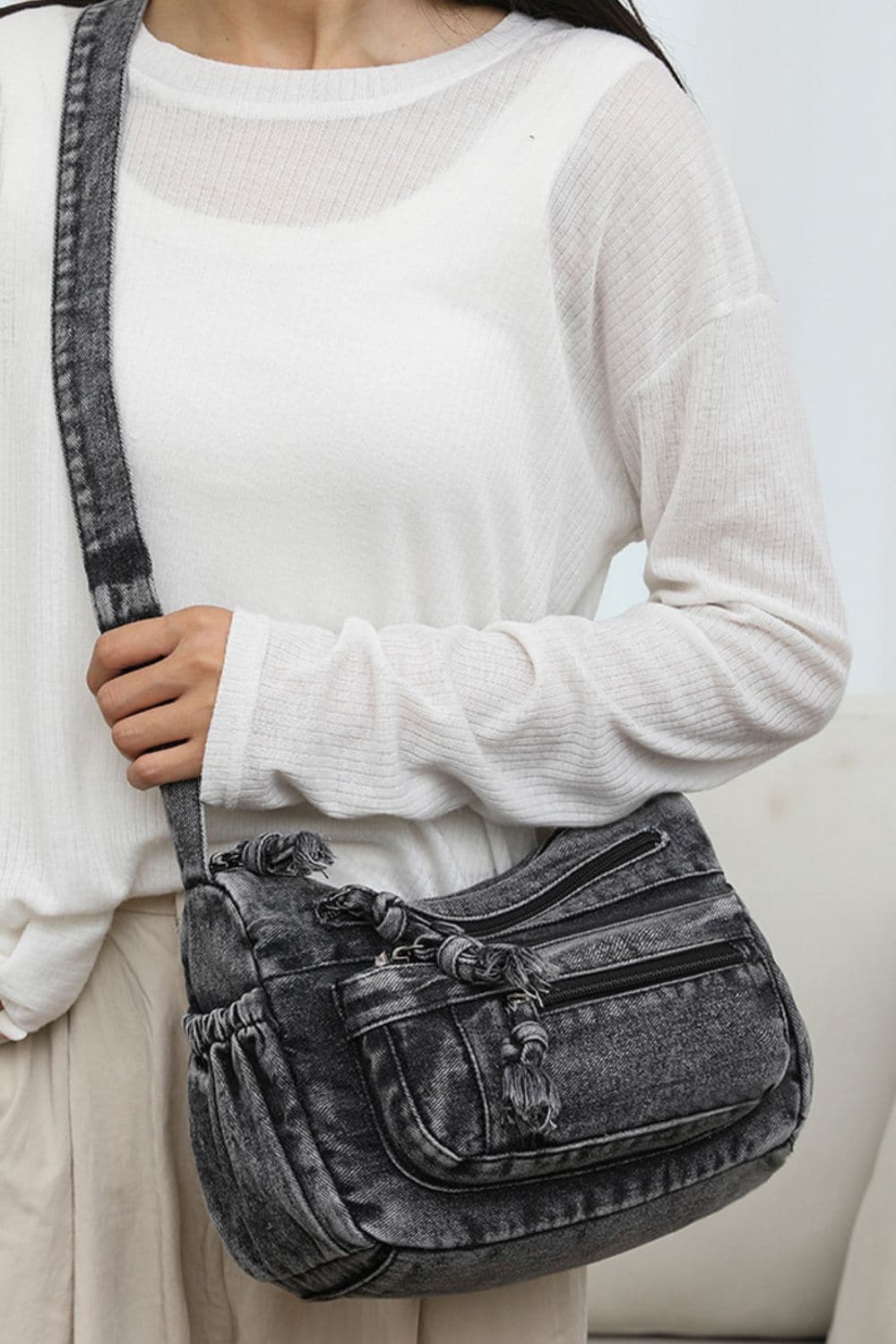 Denim crossbody bag - adjustable strap