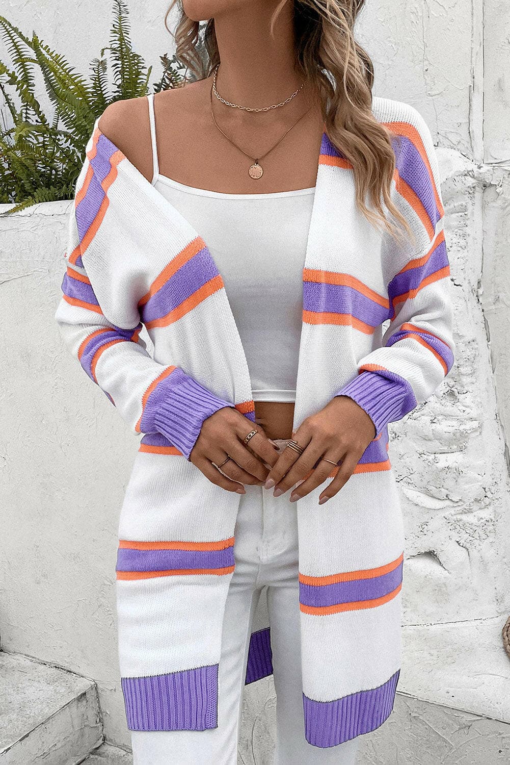 Striped Dropped Shoulder Cardigan.