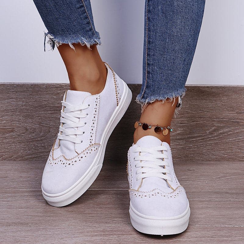 Suede Lace-Up Flat Sneakers.