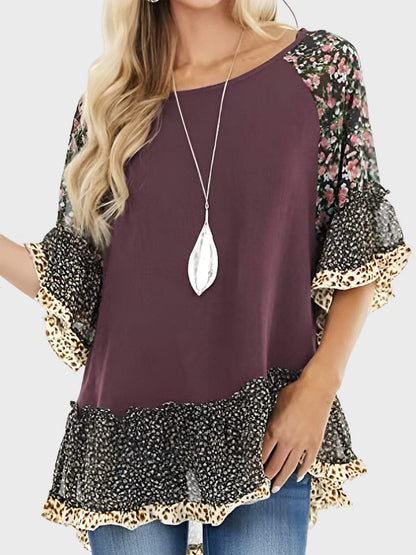 Frilled printed blouse - half sleeves