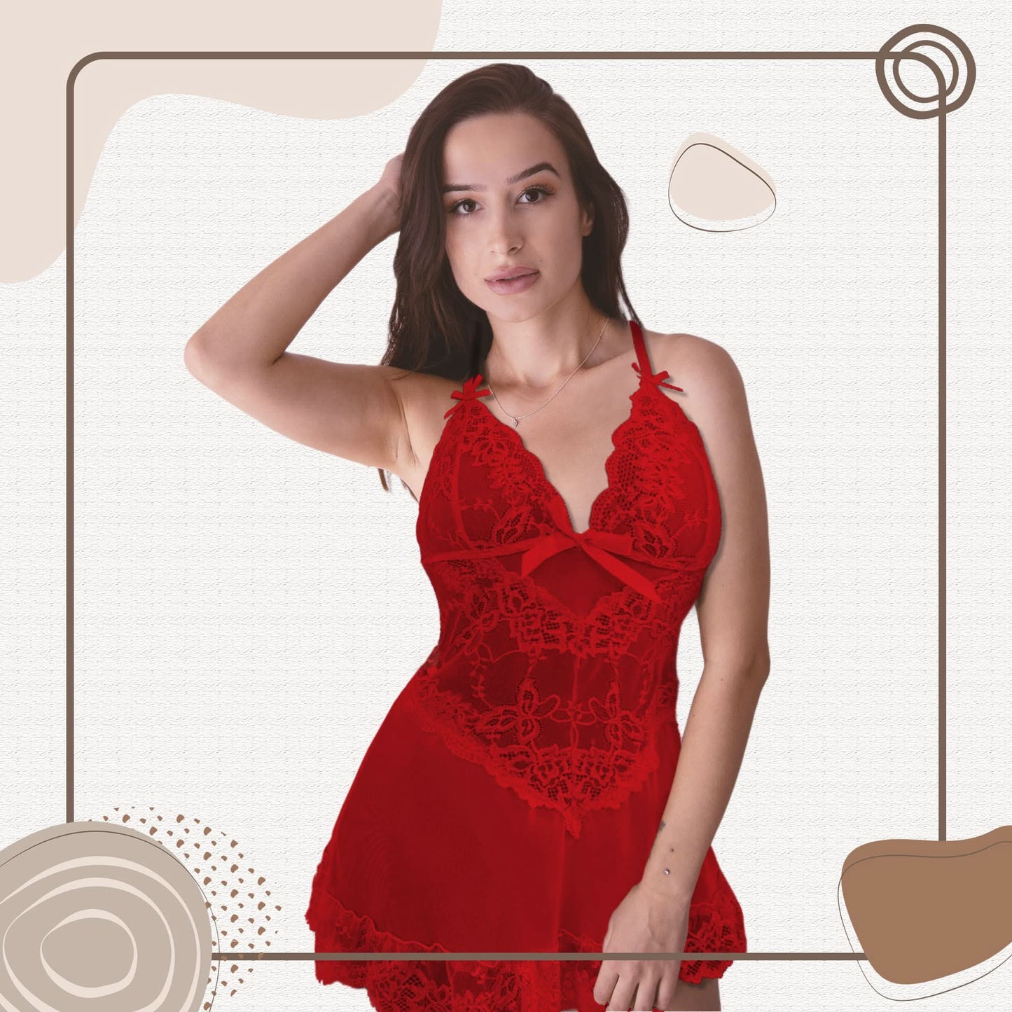 Love Salve Lingerie Lace Nightgown Dress – Babydoll Sleeveless See Through Sleepwear Red