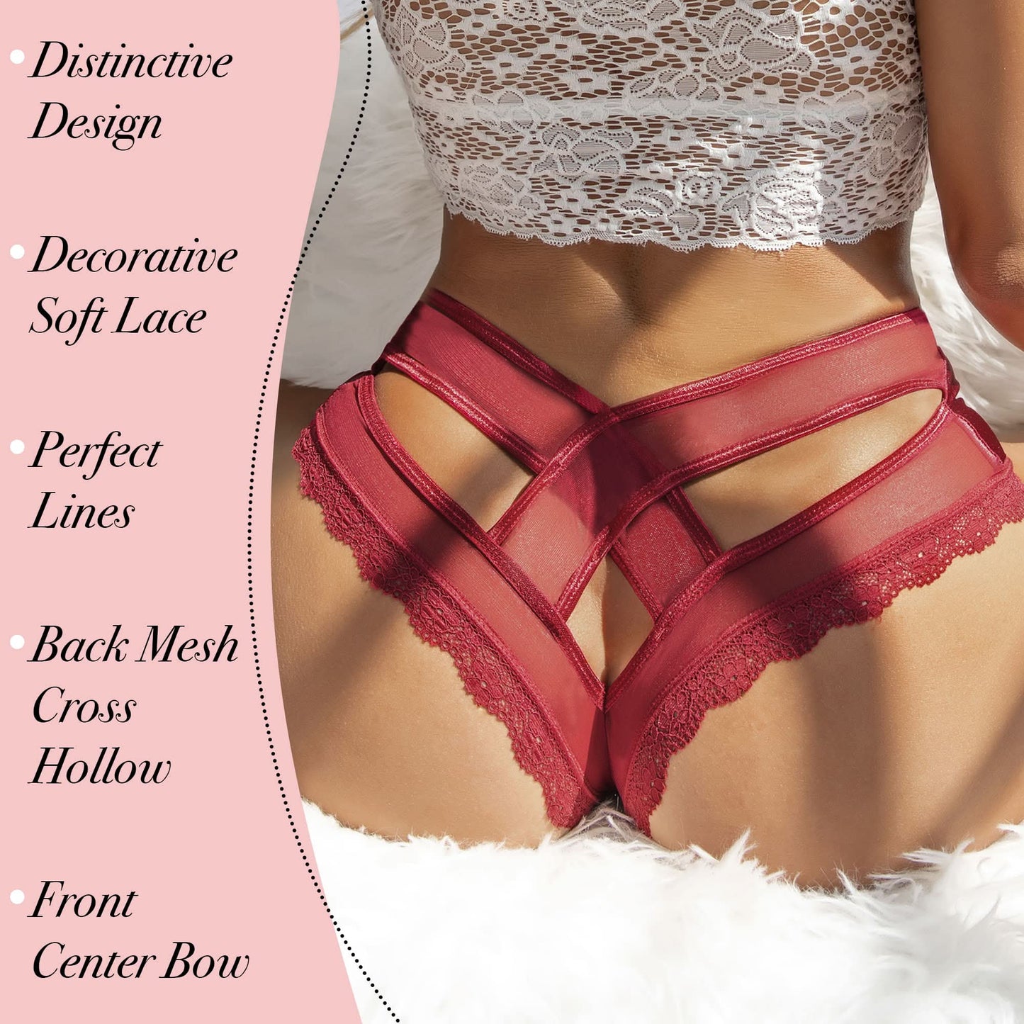 Love Salve M-L Plus Size Red Thong with Cross Back Hollowed Out Pattern Low-Rise Panty for Women