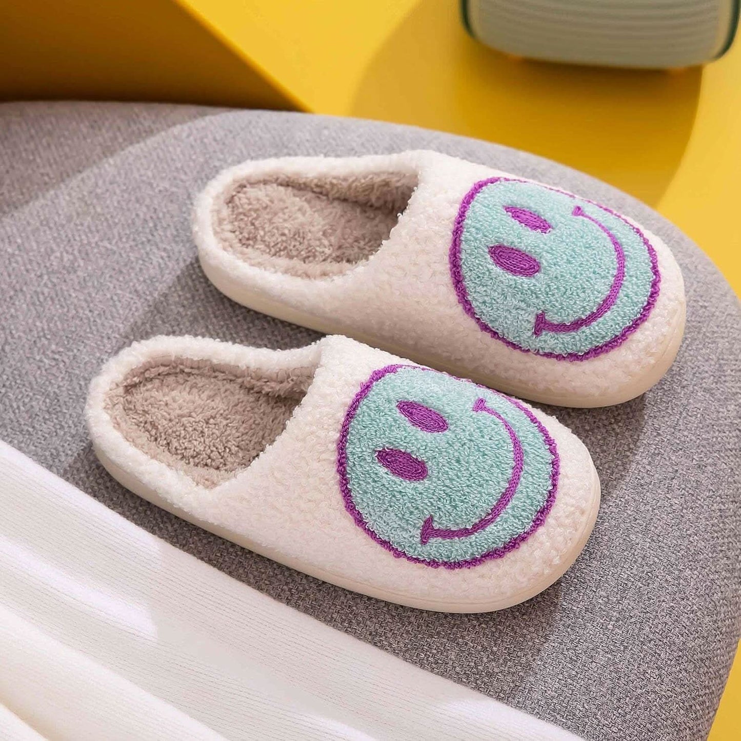 Cozy joy smiley face slippers for ultimate comfort (large)