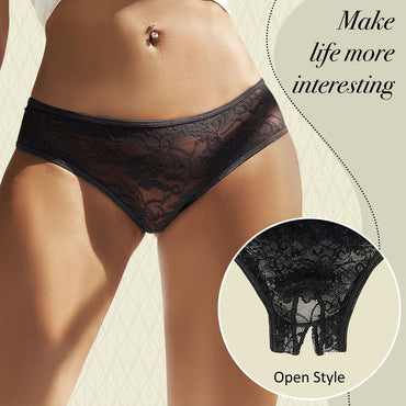 Love Salve Crotchless Floral Lace, Mid-Rise Thong for Women Black