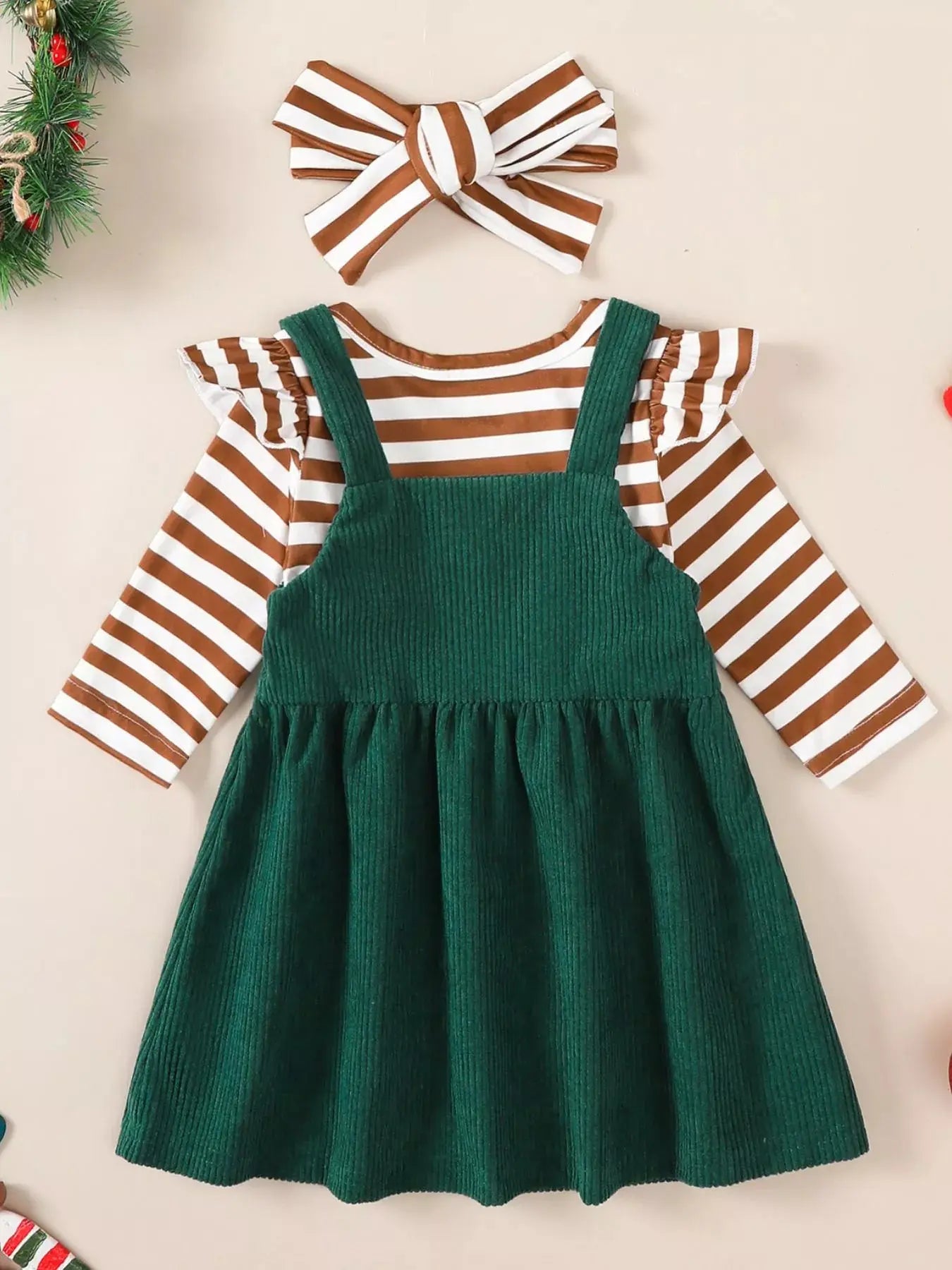 Children's Christmas Bodysuit and Overall Dress Set with Headband Simply Love
