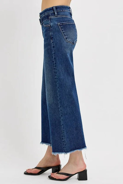 Risen Raw Hem Wide Leg Attached Buckle Jeans - Love Salve 