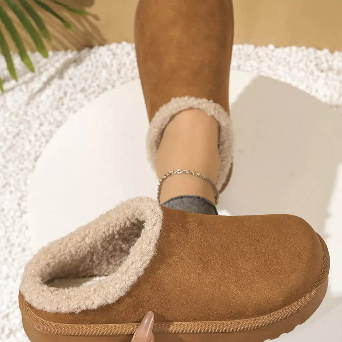 Plush Lined Round Toe Slippers Simply Love