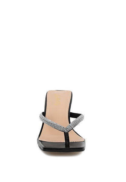 Litchi Crystal Block Heeled Sandals