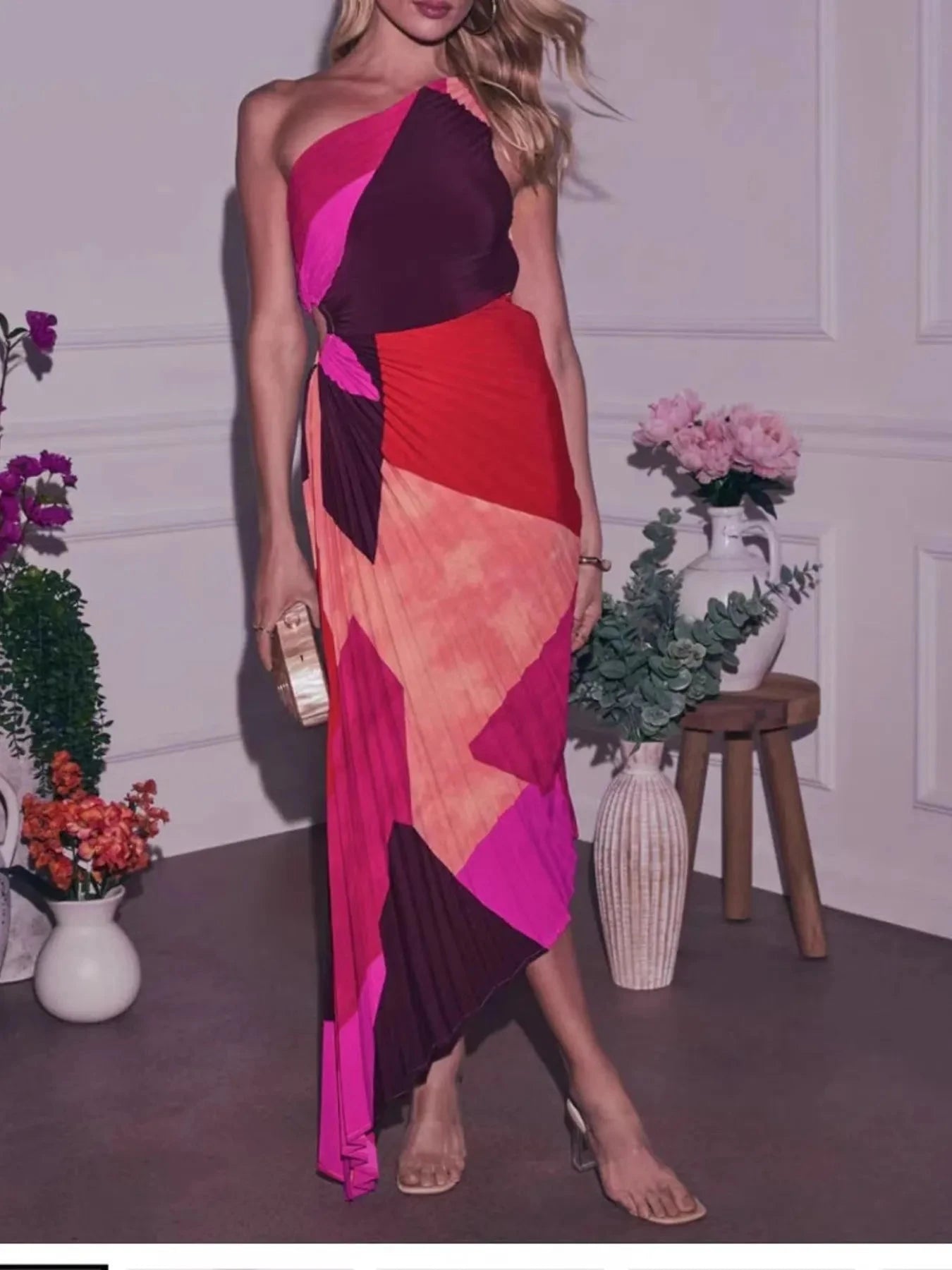 Single Shoulder Floral Pleated Dress Coco’s Tee Boutique