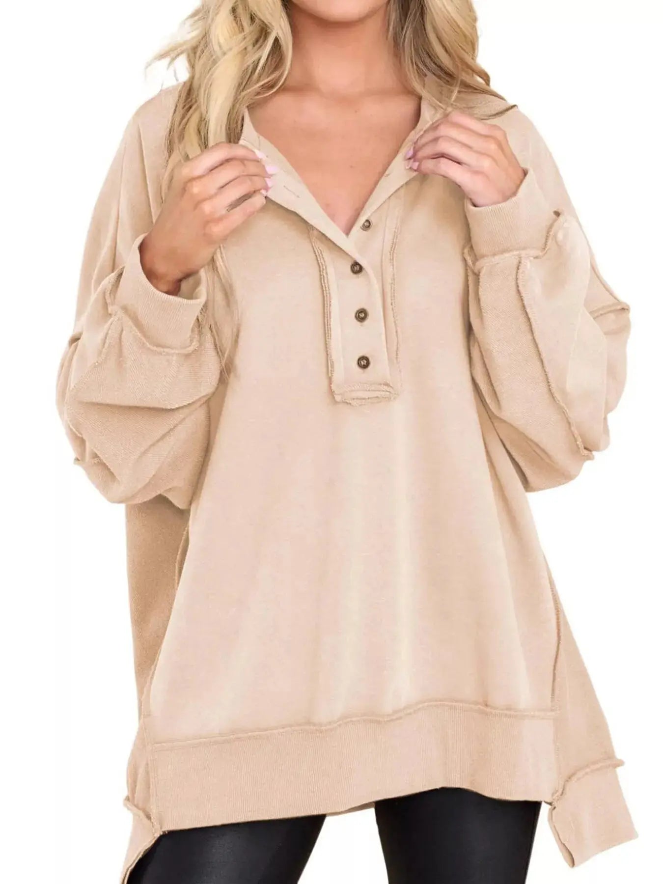 Half Snap Long Sleeve Sweatshirt Simply Love
