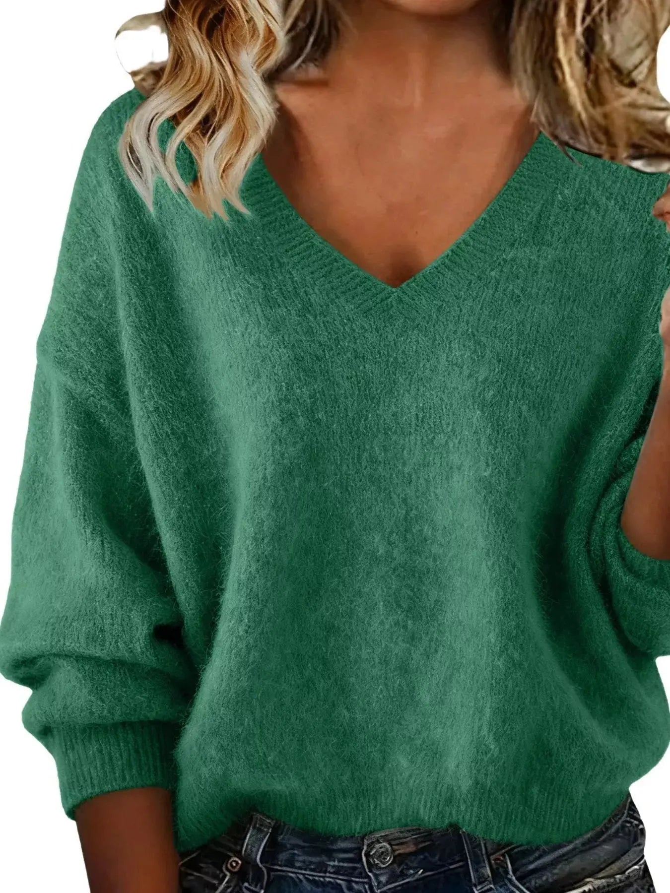 Full Size V-Neck Dropped Shoulder Sweater Plus Size Simply Love
