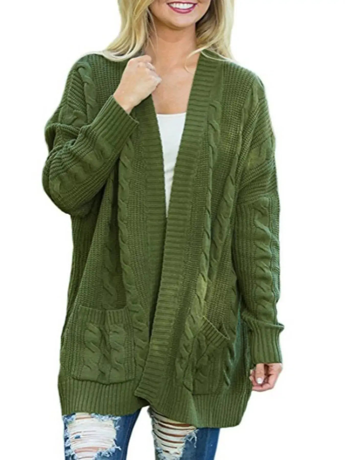 Full Size Chunky Knit Open Front Cardigan Plus Size Simply Love