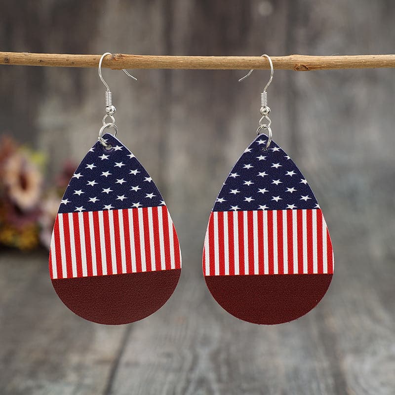 Stars and Stripes PU Leather Teardrop Earrings.