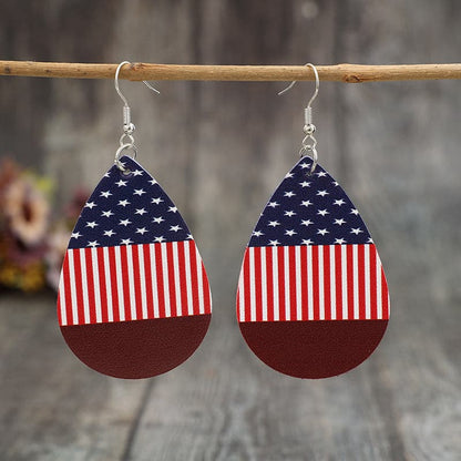 Stars and Stripes PU Leather Teardrop Earrings.