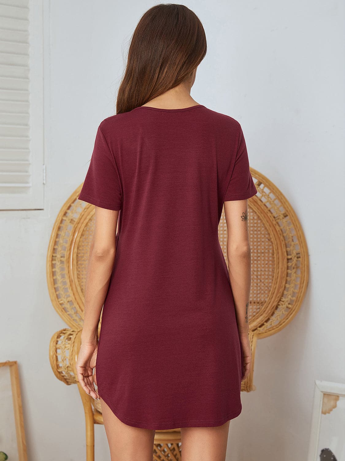 V-Neck Short Sleeve Lounge Dress.